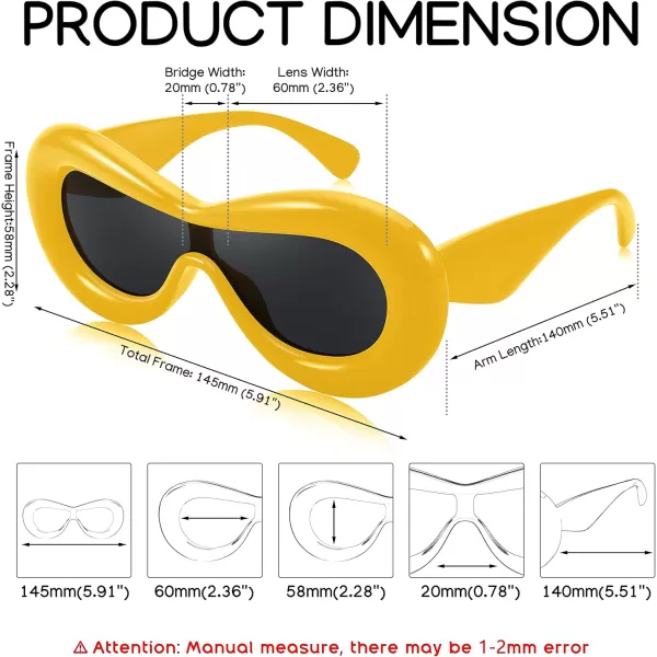 FEISEDY Inflated Oval Sunglasses for Women Men Fashion Oversized Thick Frame Y2K Glasses Funny Aesthetic Shades B9088Yellow