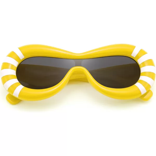 FEISEDY Inflated Oval Sunglasses for Women Men Fashion Oversized Thick Frame Y2K Glasses Funny Aesthetic Shades B9088Yellow Stripe