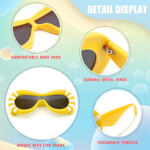 FEISEDY Inflated Oval Sunglasses for Women Men Fashion Oversized Thick Frame Y2K Glasses Funny Aesthetic Shades B9088Yellow Stripe