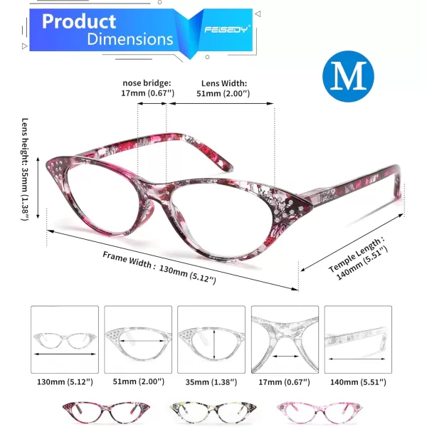 FEISEDY Lightweight Cat Eye Reading Glasses for Women Retro Small Anti Glare Readers B0042Black and Red Stripes