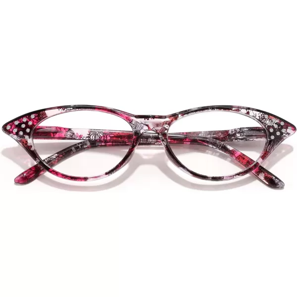 FEISEDY Lightweight Cat Eye Reading Glasses for Women Retro Small Anti Glare Readers B0042Black and Red Stripes