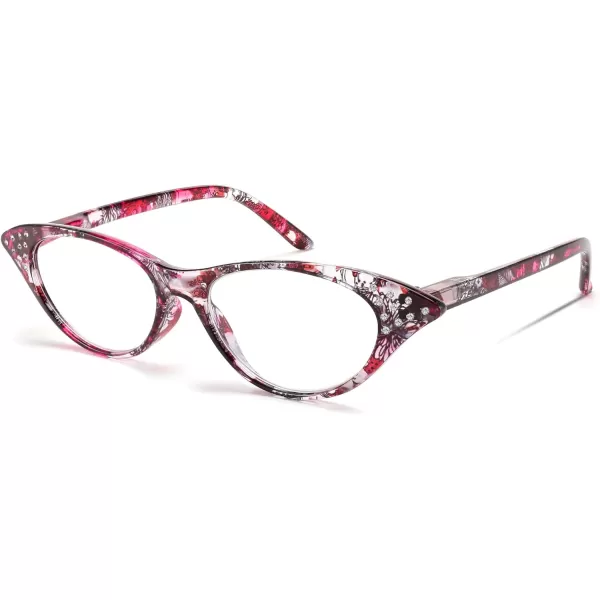 FEISEDY Lightweight Cat Eye Reading Glasses for Women Retro Small Anti Glare Readers B0042Black and Red Stripes