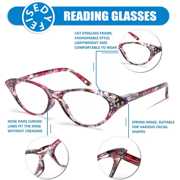 FEISEDY Lightweight Cat Eye Reading Glasses for Women Retro Small Anti Glare Readers B0042Black and Red Stripes