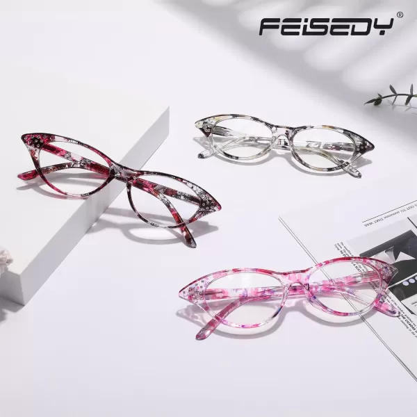 FEISEDY Lightweight Cat Eye Reading Glasses for Women Retro Small Anti Glare Readers B0042Black and Yellow Stripes