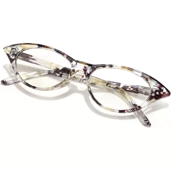 FEISEDY Lightweight Cat Eye Reading Glasses for Women Retro Small Anti Glare Readers B0042Black and Yellow Stripes