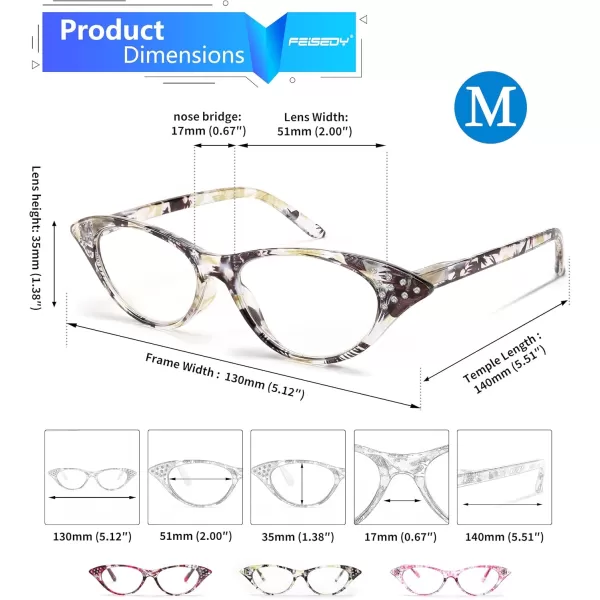 FEISEDY Lightweight Cat Eye Reading Glasses for Women Retro Small Anti Glare Readers B0042Black and Yellow Stripes