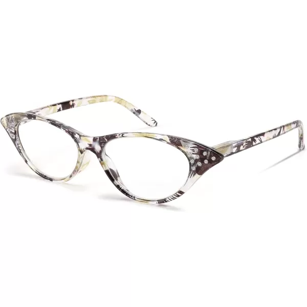 FEISEDY Lightweight Cat Eye Reading Glasses for Women Retro Small Anti Glare Readers B0042Black and Yellow Stripes