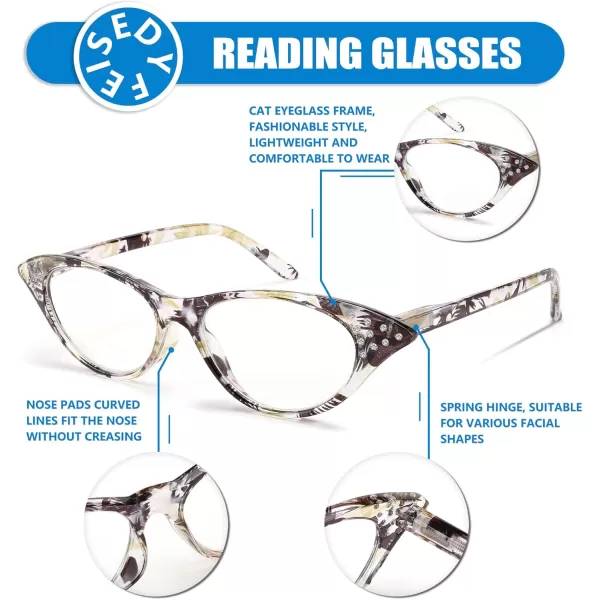 FEISEDY Lightweight Cat Eye Reading Glasses for Women Retro Small Anti Glare Readers B0042Black and Yellow Stripes