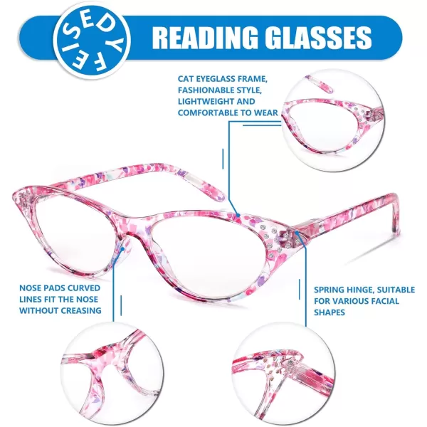 FEISEDY Lightweight Cat Eye Reading Glasses for Women Retro Small Anti Glare Readers B0042Purple Stripe