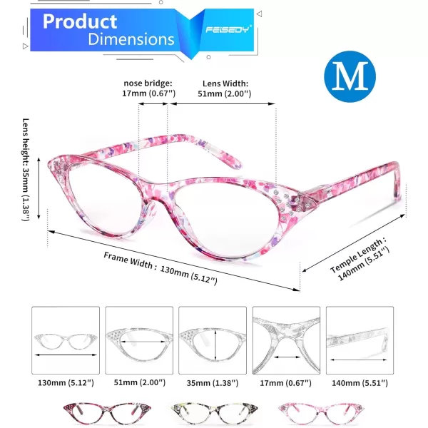 FEISEDY Lightweight Cat Eye Reading Glasses for Women Retro Small Anti Glare Readers B0042Purple Stripe