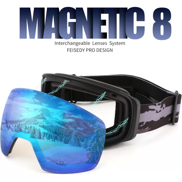 FEISEDY Magnetic Ski Goggles for Men Women Youth Frameless Snow Goggles 100 UV Protection Snowboard Goggles B0020002 Revoblue Vlt 16