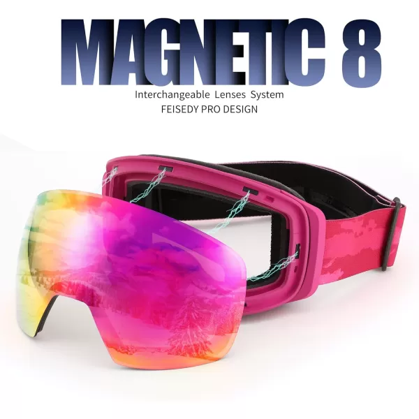 FEISEDY Magnetic Ski Goggles for Men Women Youth Frameless Snow Goggles 100 UV Protection Snowboard Goggles B0020003 Revopurple Vlt 18