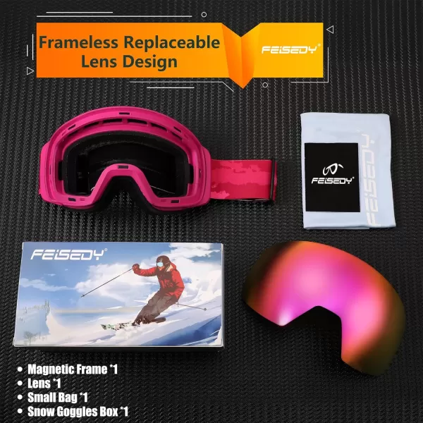 FEISEDY Magnetic Ski Goggles for Men Women Youth Frameless Snow Goggles 100 UV Protection Snowboard Goggles B0020003 Revopurple Vlt 18