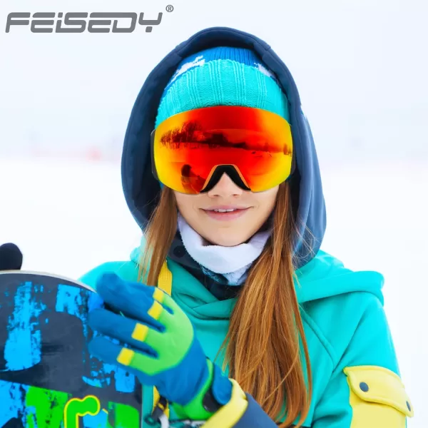 FEISEDY Magnetic Ski Goggles for Men Women Youth Frameless Snow Goggles 100 UV Protection Snowboard Goggles B0020004 Revoorange Vlt 22