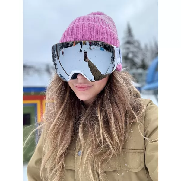 FEISEDY Magnetic Ski Goggles for Men Women Youth Frameless Snow Goggles 100 UV Protection Snowboard Goggles B0020Revowhite Vlt 13