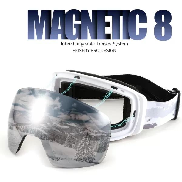 FEISEDY Magnetic Ski Goggles for Men Women Youth Frameless Snow Goggles 100 UV Protection Snowboard Goggles B0020Revowhite Vlt 13