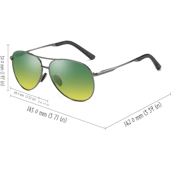 FEISEDY Night Driving Glasses Night Vision Aviator Anti Glare Eyewear for Men Women B2294GunmetalDaynight