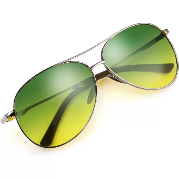 FEISEDY Night Driving Glasses Night Vision Aviator Anti Glare Eyewear for Men Women B2294GunmetalDaynight