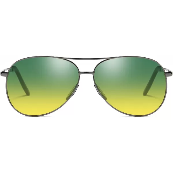 FEISEDY Night Driving Glasses Night Vision Aviator Anti Glare Eyewear for Men Women B2294GunmetalDaynight
