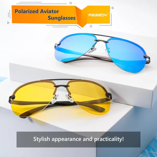 FEISEDY Night Driving Glasses Night Vision Aviator Anti Glare Eyewear for Men Women B2294Rimlessyellow