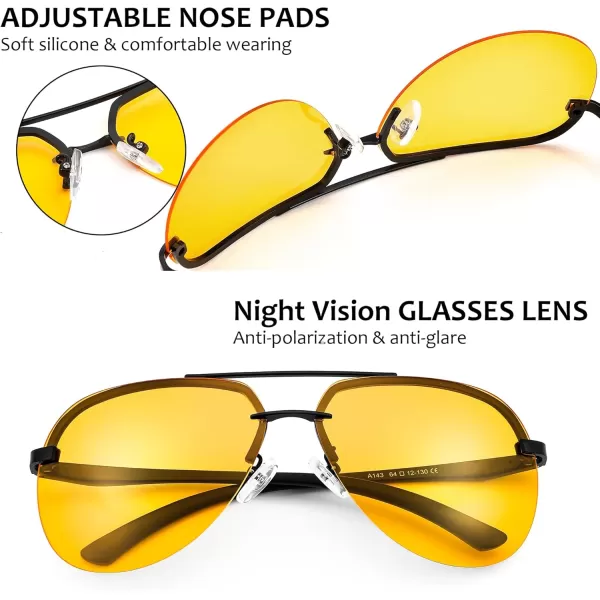 FEISEDY Night Driving Glasses Night Vision Aviator Anti Glare Eyewear for Men Women B2294Rimlessyellow