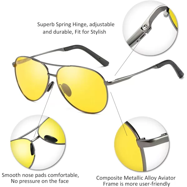 FEISEDY Night Driving Glasses Night Vision Aviator Anti Glare Eyewear for Men Women B2294Yellow