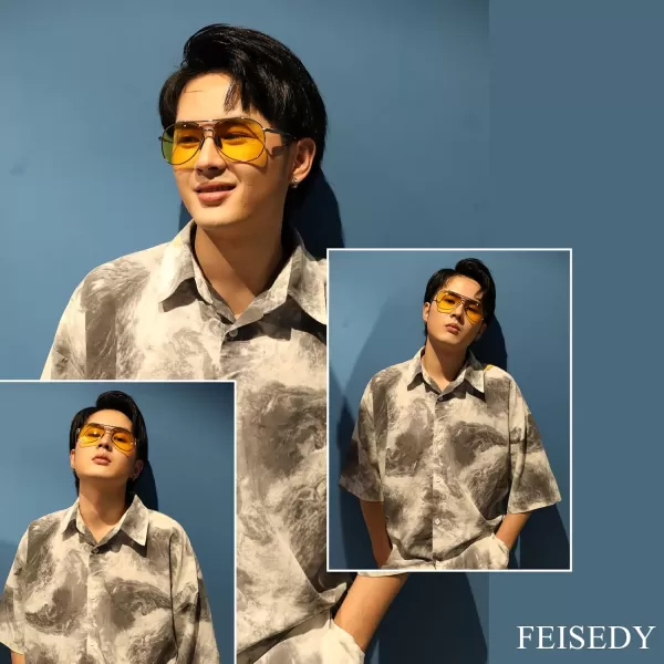 FEISEDY Night Driving Glasses Night Vision Aviator Anti Glare Eyewear for Men Women B2294Yellow