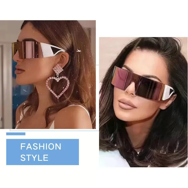 FEISEDY Oversized Flat Top Futuristic Wrap Sunglasses One Piece Goggles for Women Men Fashion Shades B4054Blue FrameBlue Mirror Lens