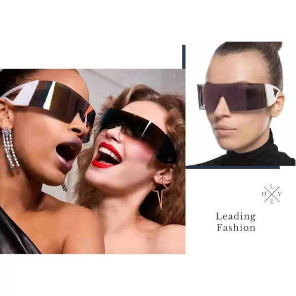 FEISEDY Oversized Flat Top Futuristic Wrap Sunglasses One Piece Goggles for Women Men Fashion Shades B4054Transparent Grey FrameGradient Purple