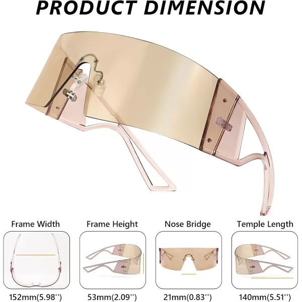 FEISEDY Oversized Flat Top Futuristic Wrap Sunglasses One Piece Goggles for Women Men Fashion Shades B4054Transparent Tea FrameChampagne Lens