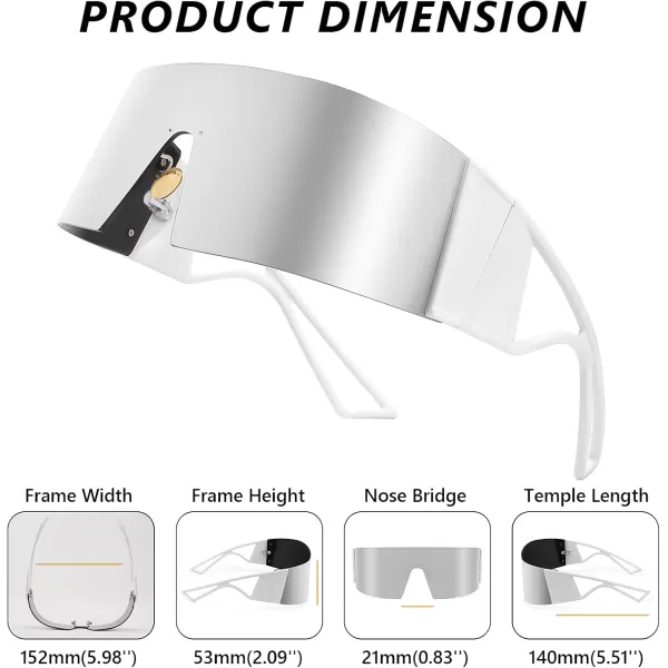 FEISEDY Oversized Flat Top Futuristic Wrap Sunglasses One Piece Goggles for Women Men Fashion Shades B4054White FrameSliver Mirror Lens