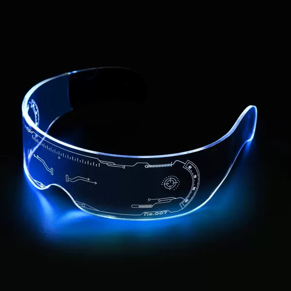 FEISEDY Punk LED Light Up Visor Glasses Cool Futuristic Style Party LED Neon Glasses Cosplay Halloween Shield B2787Unilateral Control of Discoloration
