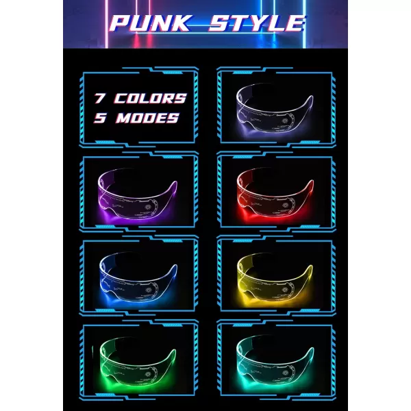 FEISEDY Punk LED Light Up Visor Glasses Cool Futuristic Style Party LED Neon Glasses Cosplay Halloween Shield B2787Unilateral Control of Discoloration