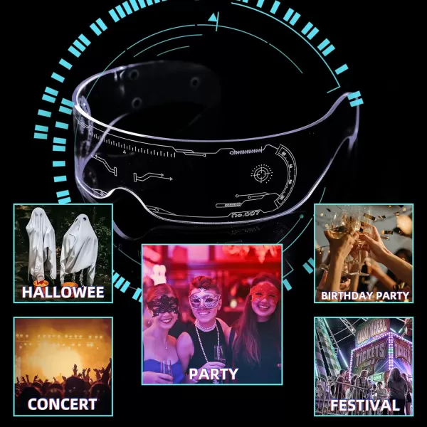 FEISEDY Punk LED Light Up Visor Glasses Cool Futuristic Style Party LED Neon Glasses Cosplay Halloween Shield B2787Unilateral Control of Discoloration