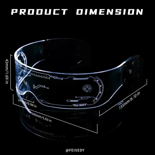 FEISEDY Punk LED Light Up Visor Glasses Cool Futuristic Style Party LED Neon Glasses Cosplay Halloween Shield B2787Upgraded Bilateral Control of Discoloration