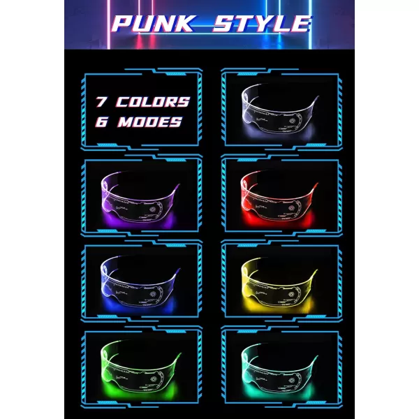 FEISEDY Punk LED Light Up Visor Glasses Cool Futuristic Style Party LED Neon Glasses Cosplay Halloween Shield B2787Upgraded Bilateral Control of Discoloration