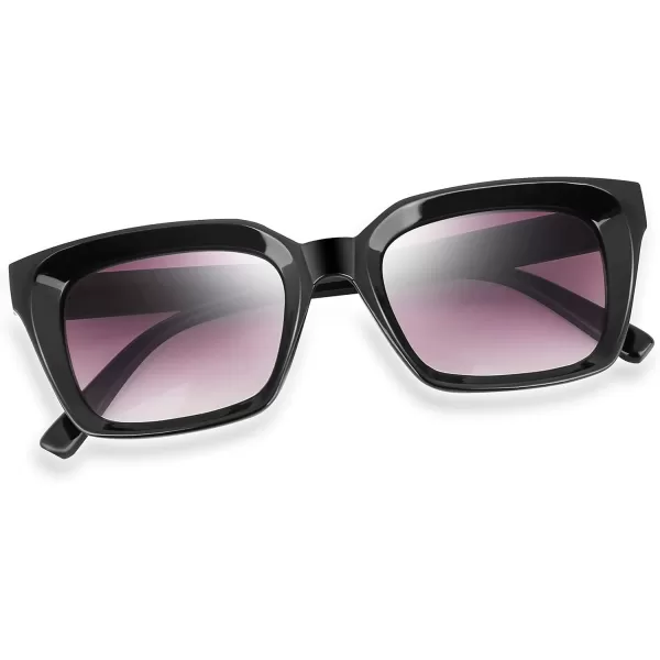 FEISEDY Reader Sunglasses for Women Men Square Tinted Reading Glasses B2895Black Frame  Gradual Grey Lens