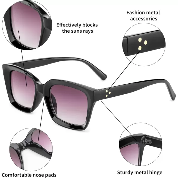 FEISEDY Reader Sunglasses for Women Men Square Tinted Reading Glasses B2895Black Frame  Gradual Grey Lens