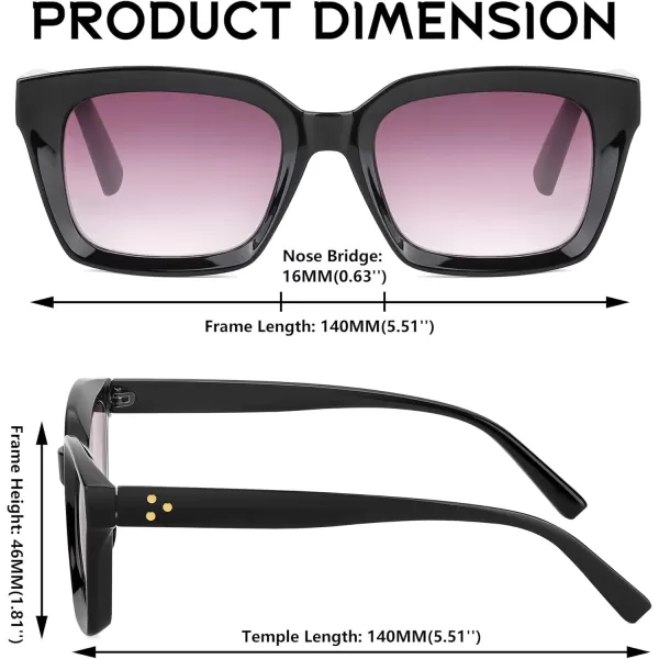 FEISEDY Reader Sunglasses for Women Men Square Tinted Reading Glasses B2895Black Frame  Gradual Grey Lens