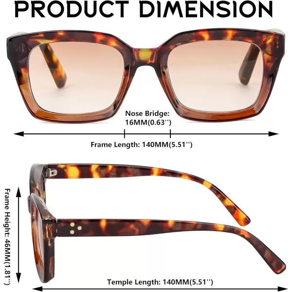 FEISEDY Reader Sunglasses for Women Men Square Tinted Reading Glasses B2895Leopard Frame  Gradual Tea Lens