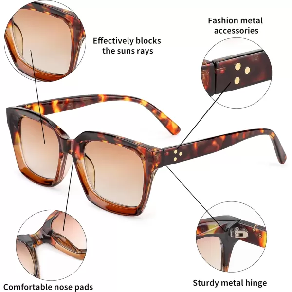 FEISEDY Reader Sunglasses for Women Men Square Tinted Reading Glasses B2895Leopard Frame  Gradual Tea Lens