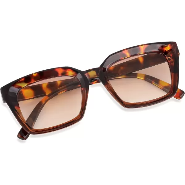 FEISEDY Reader Sunglasses for Women Men Square Tinted Reading Glasses B2895Leopard Frame  Gradual Tea Lens
