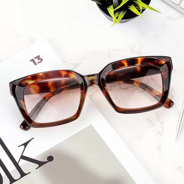 FEISEDY Reader Sunglasses for Women Men Square Tinted Reading Glasses B2895Leopard Frame  Gradual Tea Lens