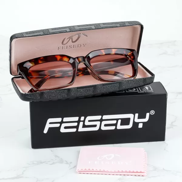 FEISEDY Reader Sunglasses for Women Men Square Tinted Reading Glasses B2895Leopard Frame  Gradual Tea Lens