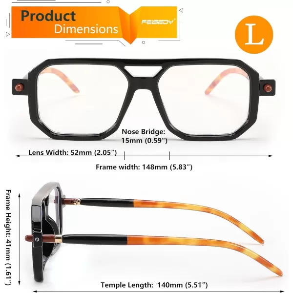 FEISEDY Reading Glasses Vintage Square Blue Light Blocking Glasses Women Men 70s Flat Aviator Glasses B0090Black