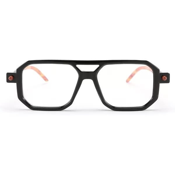 FEISEDY Reading Glasses Vintage Square Blue Light Blocking Glasses Women Men 70s Flat Aviator Glasses B0090Black