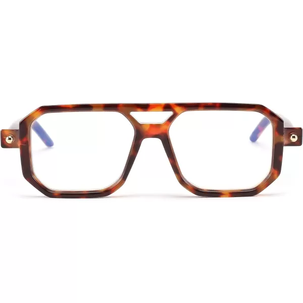 FEISEDY Reading Glasses Vintage Square Blue Light Blocking Glasses Women Men 70s Flat Aviator Glasses B0090Brown