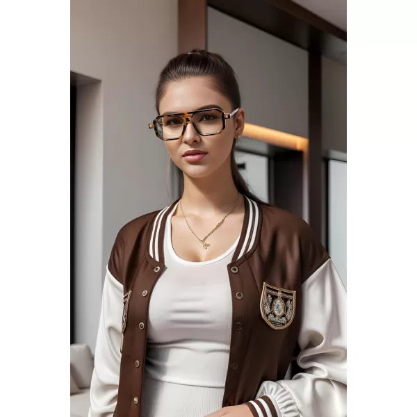 FEISEDY Reading Glasses Vintage Square Blue Light Blocking Glasses Women Men 70s Flat Aviator Glasses B0090Brown