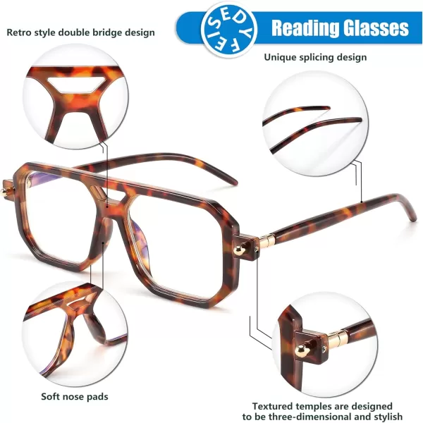 FEISEDY Reading Glasses Vintage Square Blue Light Blocking Glasses Women Men 70s Flat Aviator Glasses B0090Brown