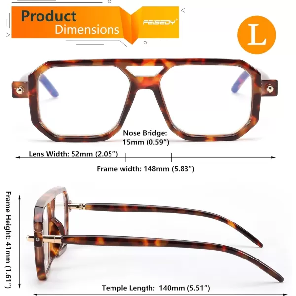 FEISEDY Reading Glasses Vintage Square Blue Light Blocking Glasses Women Men 70s Flat Aviator Glasses B0090Brown